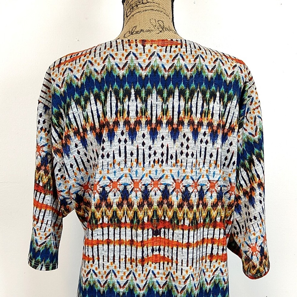 LuLaRoe Lindsay Kimono Women Medium Multicolor Geometric Ikat Open Cardigan - Picture 5 of 8